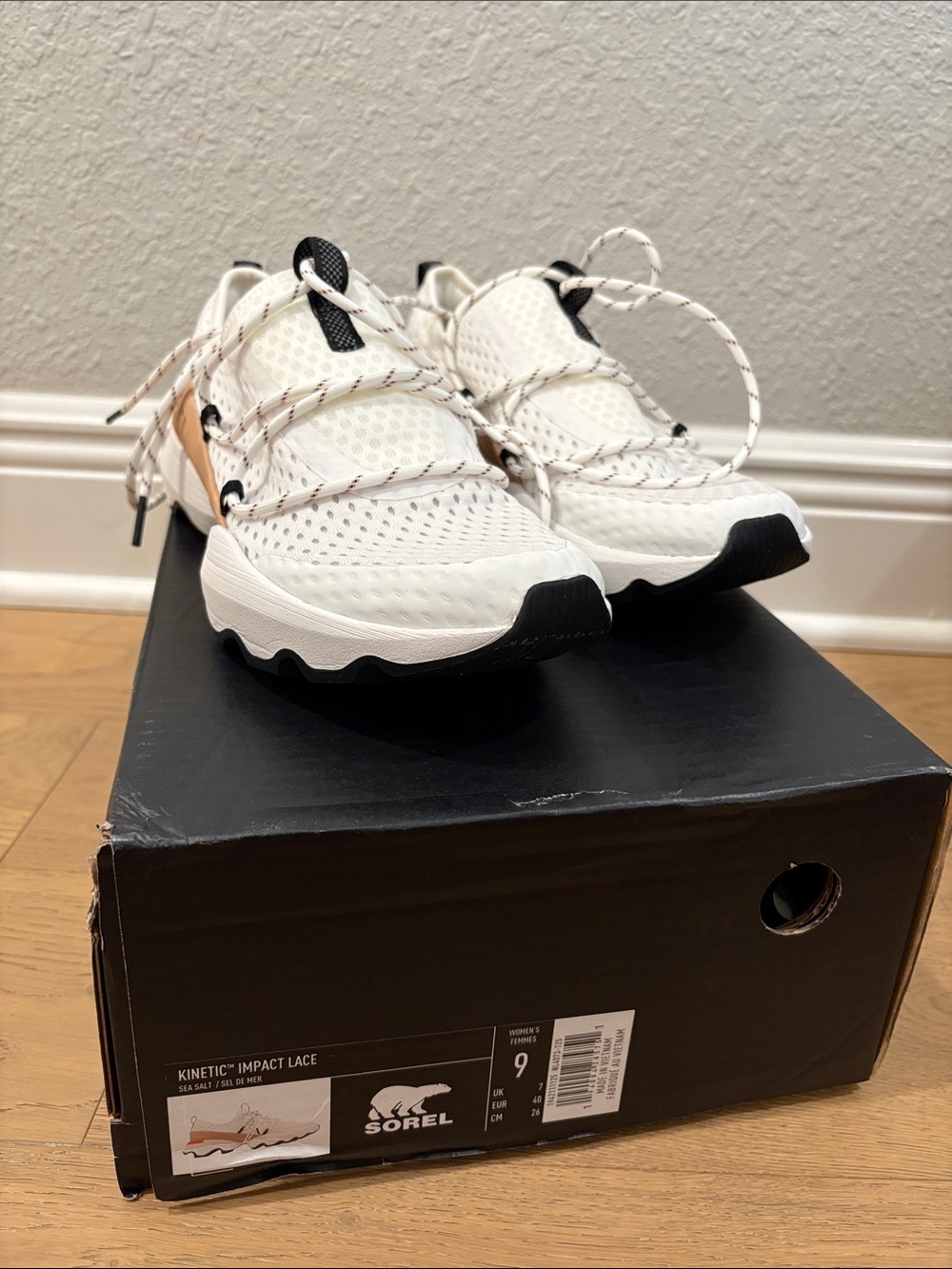 Sorel Kinetic Impact Lace Sneakers in White, Black & Tan